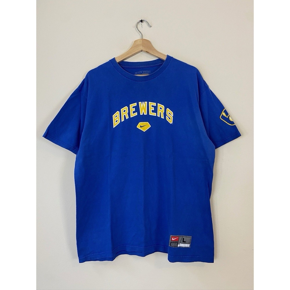 Vintage Y2K Nike Milwaukee Brewers MLB Logo Blue Tee Shirt - Large